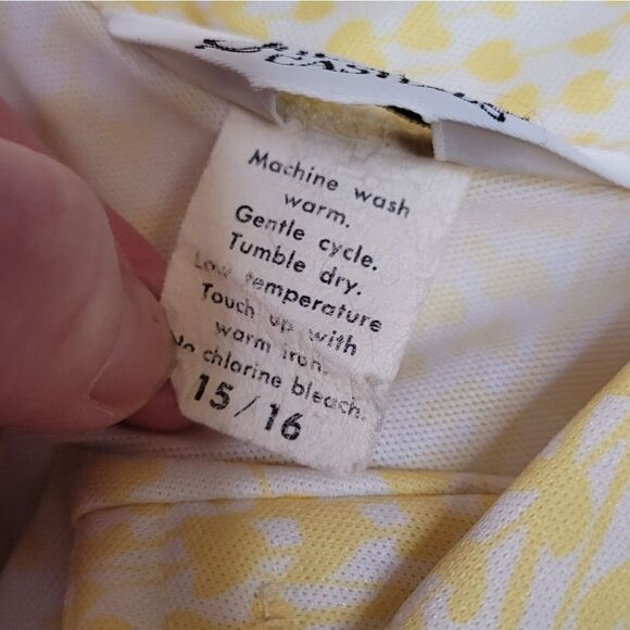 VINTAGE‎ 70s yellow tiny floral pointed disco collar button up shirt M - Picture 4 of 9